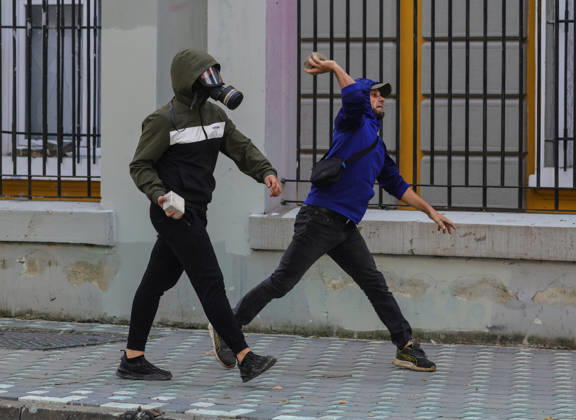 Violent protest of Students in Tirana, Albania Students throw stones to police in front of Education Ministry in Tirana, Albania, on October 15, 2026. Students are in the third day of their protest calling for better education conditions and the resignation of Prime Minister Edi Rama. Tirana Albania  Copyright: xMatrixxImages ArmandoxBabanix