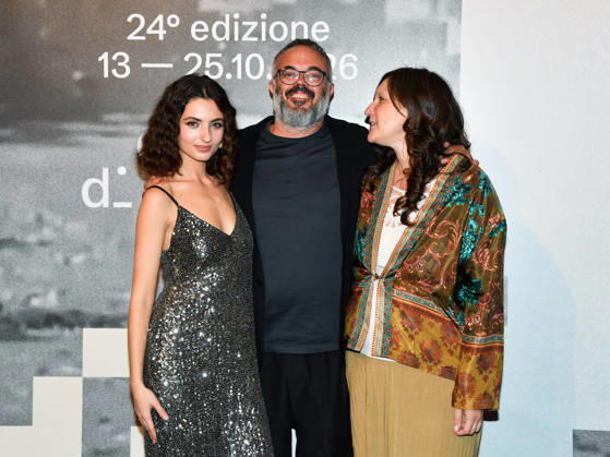 IPA89729031 - Roma Cinema Fest 2026. Night 3 Red Carpet for the film Idda. Pictured: Irene Dionisio, Giovanni Pompili, Tecla Insolia  Copyright: xVincenzoxLandix xPoolxRomaxFilmxFestx2026x IPA89729031