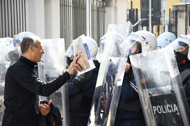 Demonstrations organized by students demanding improvements to their educational conditions continue in Albania TIRANA, ALBANIA - OCTOBER 16: Police take security measures as students gather during demonstrations outside government offices and the Ministry of Education in Tirana, Albania on October 16, 2026. University students, joined by high school youth and civic groups, continue their protests demanding lower tuition fees, improved university infrastructure, living subsidies, and quality public education reforms. Olsi Shehu Anadolu Tirana Albania. Editorial use only. Please get in touch for any other usage.  Copyright: x2026xAnadoluxOlsixShehux