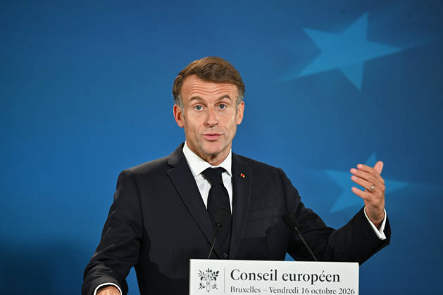 French President Macron holds press conference following EU Leaders Summit in Brussels BRUSSELS, BELGIUM - OCTOBER 16: President of France Emmanuel Macron addresses reporters during a press conference following the European Union Leaders Summit in Brussels, Belgium, on October 16, 2026. Dursun Aydemir Anadolu Brussels Belgium. Editorial use only. Please get in touch for any other usage.  Copyright: x2026xAnadoluxDursunxAydemirx