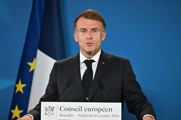 French President Macron holds press conference following EU Leaders Summit in Brussels BRUSSELS, BELGIUM - OCTOBER 16: President of France Emmanuel Macron addresses reporters during a press conference following the European Union Leaders Summit in Brussels, Belgium, on October 16, 2026. Dursun Aydemir Anadolu Brussels Belgium. Editorial use only. Please get in touch for any other usage.  Copyright: x2026xAnadoluxDursunxAydemirx