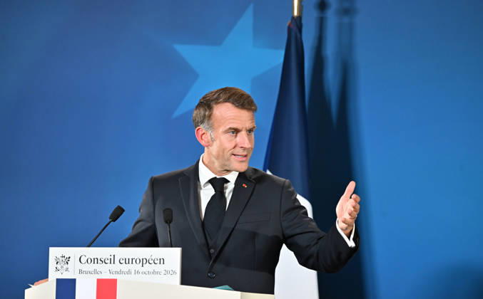 French President Macron holds press conference following EU Leaders Summit in Brussels BRUSSELS, BELGIUM - OCTOBER 16: President of France Emmanuel Macron addresses reporters during a press conference following the European Union Leaders Summit in Brussels, Belgium, on October 16, 2026. Dursun Aydemir Anadolu Brussels Belgium. Editorial use only. Please get in touch for any other usage.  Copyright: x2026xAnadoluxDursunxAydemirx
