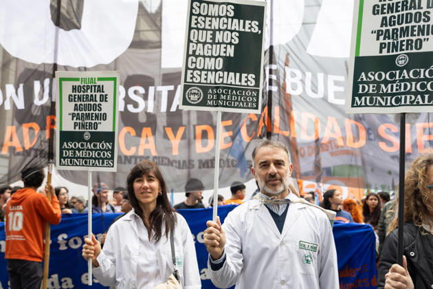 October 16, 2026, Buenos Aires, Buenos Aires, Argentina: Teachers pose for the camera before marching towards Argentina™s National Congress to demand compliance with the University Budget Law. Buenos Aires Argentina - ZUMAp265 20261016_zip_p265_032 Copyright: xDelfinaxCorberaxPix