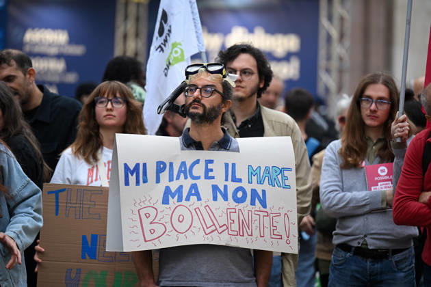 Fridays for Future climate strike in Milan, Italy MILAN, ITALY - OCTOBER 16: Climate activists from Fridays for Future hold placards during a nationwide climate strike in Milan, Italy, on October 16, 2026. Demonstrations are taking place in more than 25 Italian cities, with protesters demanding stronger government action against climate change, faster progress towards renewable energy and greater climate justice. Piero Cruciatti Anadolu Milan Italy. Editorial use only. Please get in touch for any other usage.  Copyright: x2026xAnadoluxPieroxCruciattix