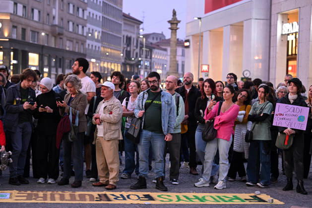 Fridays for Future climate strike in Milan, Italy MILAN, ITALY - OCTOBER 16: Climate activists from Fridays for Future hold placards during a nationwide climate strike in Milan, Italy, on October 16, 2026. Demonstrations are taking place in more than 25 Italian cities, with protesters demanding stronger government action against climate change, faster progress towards renewable energy and greater climate justice. Piero Cruciatti Anadolu Milan Italy. Editorial use only. Please get in touch for any other usage.  Copyright: x2026xAnadoluxPieroxCruciattix