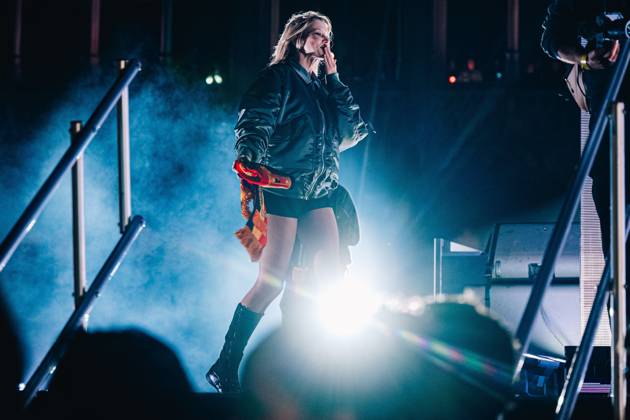 Belgian singer Angele pictured during the Angele Instinct Release Party , a surprise party organized by the Brussels singer to celebrate the release of her album Instinct at the Grote Markt Grand Place, in Brussels, Friday 16 October 2026.  EMILExWINDAL 190036433