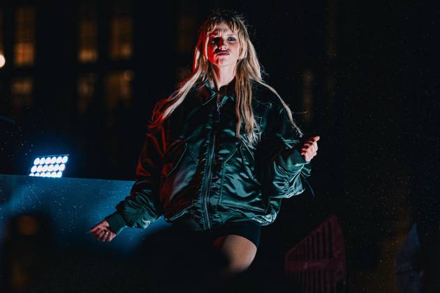 Belgian singer Angele pictured during the Angele Instinct Release Party , a surprise party organized by the Brussels singer to celebrate the release of her album Instinct at the Grote Markt Grand Place, in Brussels, Friday 16 October 2026.  EMILExWINDAL 190036328