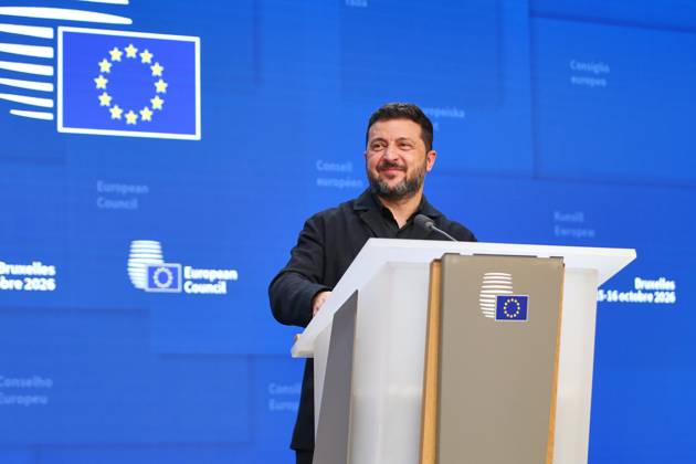 Brüssel, Belgien, 16.10.2026: Europa-Gebäude: EU-Gipfel: Wolodymyr Selenskyj gibt eine Pressekonferenz Copyright: xdtsxNachrichtenagenturx dts_139556