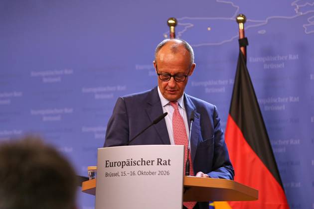 Brüssel, Belgien, 16.10.2026: Europa-Gebäude: EU-Gipfel: Bundeskanzler Friedrich Merz (CDU) auf einer Pressekonferenz zum Abschluss am Freitagnachmittag. Copyright: xdtsxNachrichtenagenturx dts_139651