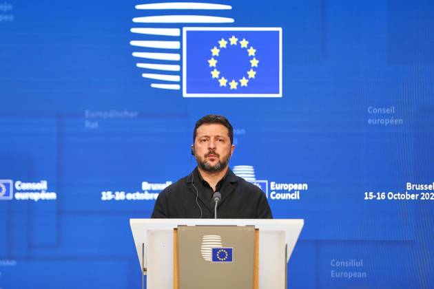 Brüssel, Belgien, 16.10.2026: Europa-Gebäude: EU-Gipfel: Wolodymyr Selenskyj gibt eine Pressekonferenz Copyright: xdtsxNachrichtenagenturx dts_139548