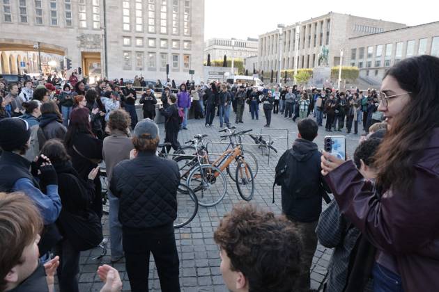 youths gather for a protest action at the Central Station in Brussels on Saturday 17 October 2026.  NICOLASxMAETERLINCK 190059754