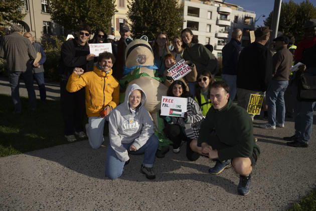 High Cost of Living Protest - Gap A group of demonstrators poses with protest signs in Gap, France, on October 17, 2026, during the Yellow Vests and Youth mobilization. Photo by Thibaut Durand ABACAPRESS.COM Gap Provence-Alpes-Cote d Azur France  Copyright: xDurandxThibaut ABACAx