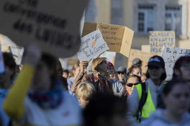 High Cost of Living Protest - Gap Demonstrators carry handwritten signs during the march in Gap, France, on October 17, 2026. The visible wording is partly obscured or too distant to transcribe reliably. Photo by Thibaut Durand ABACAPRESS.COM Gap Provence-Alpes-Cote d Azur France  Copyright: xDurandxThibaut ABACAx