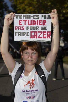 High Cost of Living Protest - Gap A high-school student holds a sign reading Venu-es pour étudier, pas pour se faire gazer ( Here to study, not to be tear-gassed ) during the march in Gap, France, on October 17, 2026. Photo by Thibaut Durand ABACAPRESS.COM Gap Provence-Alpes-Cote d Azur France  Copyright: xDurandxThibaut ABACAx
