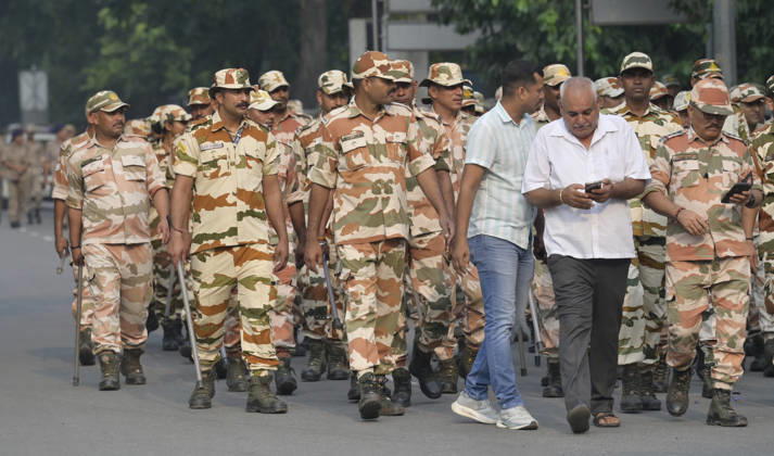 NEW DELHI, INDIA - OCTOBER 17: Delhi Police and paramilitary personnel on alert mode in the wake of ongoing protest at Raisina Road on on October 17, 2026 in New Delhi, India. (Photo by Raj K Raj Hindustan Times ) CJP Supporters Protest Demanding CEC Gyanesh Kumar s Resignation Over Voter List Changes