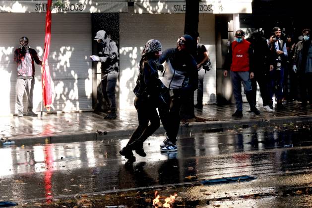 Tirana Clashes Enter Fifth Day TIRANA, ALBANIA, OCTOBER 17, 2026: Demonstrators clash with riot police outside the Ministry of Education during student-led anti-government protests in Tirana. Police deploy tear gas as protesters throw stones during a fifth consecutive day of unrest. Demonstrators demand improved university conditions and the resignation of Prime Minister Edi Rama. Tirana Albania Copyright: x xVlasovxSulajx xJNAxPressx