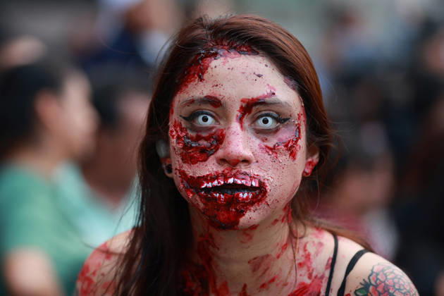 Thousands join annual Zombie Walk in Mexico City MEXICO CITY, MEXICO - OCTOBER 18: A woman in costume takes part in the annual Zombie Walk along the streets of the historic center in Mexico City, Mexico, on October 18, 2026. Thousands of people dressed as zombies and horror movie characters gather for the event, which is held annually in major cities around the world. Daniel Cardenas Anadolu Mexico City Mexico. Editorial use only. Please get in touch for any other usage.  Copyright: x2026xAnadoluxDanielxCardenasx