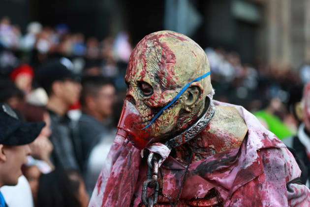 Thousands join annual Zombie Walk in Mexico City MEXICO CITY, MEXICO - OCTOBER 18: A person in costume takes part in the annual Zombie Walk along the streets of the historic center in Mexico City, Mexico, on October 18, 2026. Thousands of people dressed as zombies and horror movie characters gather for the event, which is held annually in major cities around the world. Daniel Cardenas Anadolu Mexico City Mexico. Editorial use only. Please get in touch for any other usage.  Copyright: x2026xAnadoluxDanielxCardenasx