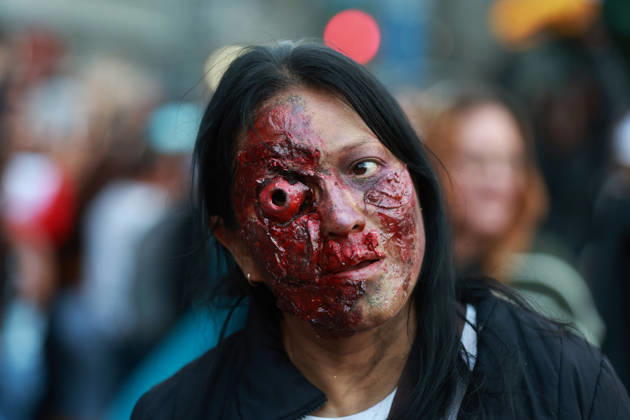 Thousands join annual Zombie Walk in Mexico City MEXICO CITY, MEXICO - OCTOBER 18: A person in costume takes part in the annual Zombie Walk along the streets of the historic center in Mexico City, Mexico, on October 18, 2026. Thousands of people dressed as zombies and horror movie characters gather for the event, which is held annually in major cities around the world. Daniel Cardenas Anadolu Mexico City Mexico. Editorial use only. Please get in touch for any other usage.  Copyright: x2026xAnadoluxDanielxCardenasx