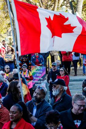 October 18, 2026, Edmonton, Alberta, Canada: Supporters display their signs at the Alberta Federation of Labour s Canada Unity Rally at the Alberta Legislature, ahead of the Alberta Referendum..With less than 24 hours until Referendum voting starts, the Alberta Federation of Labour and Fight Back supporters rallied at the Alberta Legislature grounds to support a Unified Alberta in Canada and oppose the prospect of separation from Canada. The group is opposed to the 9 other questions on the Alberta referendum ballots. Edmonton Canada - ZUMAs197 20261018_aaa_s197_630 Copyright: xRonxPalmerx