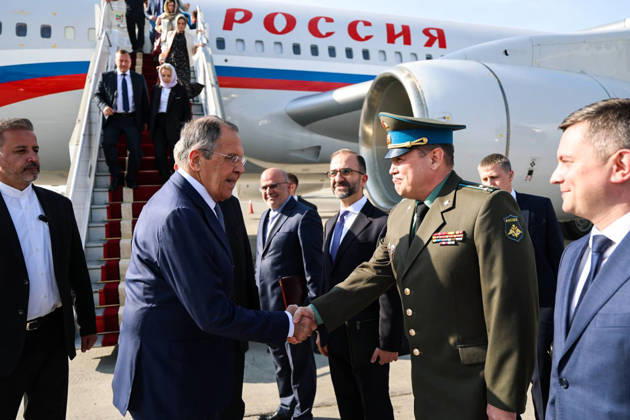 IRAN, TEHRAN - OCTOBER 19, 2026: Sergei Lavrov (2nd L front), Russia’s Minister of Foreign Affairs, is pictured during a welcoming ceremony at the city s airport. Best quality available. Russian Foreign Ministry TASS  99614194