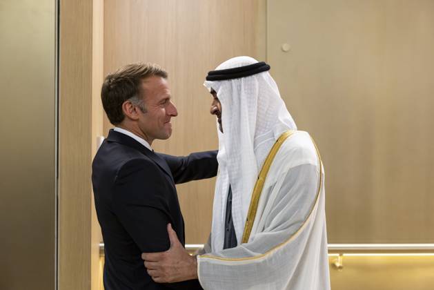 Macron visits UAE on second stop of four-nation Gulf tour ABU DHABI, UAE - OCTOBER 19: (----EDITORIAL USE ONLY - MANDATORY CREDIT - UAE PRESIDENTIAL PALACE HANDOUT - NO MARKETING NO ADVERTISING CAMPAIGNS - DISTRIBUTED AS A SERVICE TO CLIENTS----) UAE President Sheikh Mohamed bin Zayed Al Nahyan (R) welcomes French President Emmanuel Macron (L), who arrived in the United Arab Emirates, marking the second leg of his four-nation Gulf tour, at Qasr Al Watan in the capital Abu Dhabi on October 19, 2026. UAE Presidential Palace Anadolu Abu Dhabi United Arab Emirates. Editorial use only. Please get in touch for any other usage.  Copyright: x2026xAnadoluxUAExPresidentialxPalacex