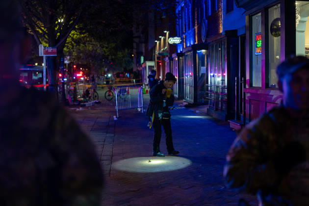 October 19, 2026, Washington, Dc, United States: A National Guard soldier was shot in the Eastern Market neighborhood of Washington, D.C. in the early hours of October 19, 2026. The guardsman tried to break up a fight but was shot by one of the participants, before the suspect was shot by other National Guard soldiers. Both the Guardsman and the suspect were taken to the hospital with non-life threatening injuries. Washington United States - ZUMAl312 20261019_znp_l312_030 Copyright: xAndrewxLeydenx