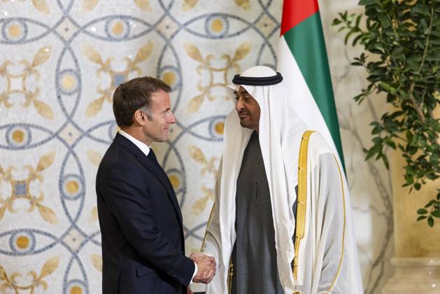 French President Emmanuel Macron in UAE ABU DHABI, UNITED ARAB EMIRATES - OCTOBER 19: (----EDITORIAL USE ONLY – MANDATORY CREDIT - UAE PRESIDENTIAL PALACE HANDOUT - NO MARKETING NO ADVERTISING CAMPAIGNS - DISTRIBUTED AS A SERVICE TO CLIENTS----) French President Emmanuel Macron meets with UAE President Sheikh Mohamed bin Zayed Al Nahyan at Qasr Al Watan Palace in Abu Dhabi, United Arab Emirates, on October 19, 2026. Macron arrived in Abu Dhabi for the second leg of his four-nation Gulf tour to discuss bilateral cooperation and regional issues. UAE Presidential Palace Handout Anadolu Abu Dhabi United Arab Emirates. Editorial use only. Please get in touch for any other usage.  Copyright: x2026xAnadoluxUAExPresidentialxPalace Handoutx