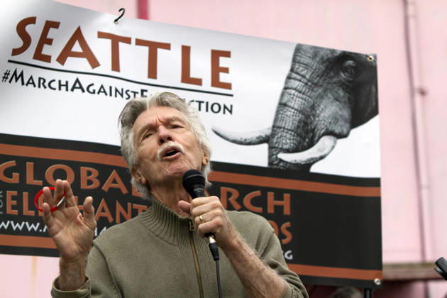 World Animal Day 2014 - Seattle Oct. 4, 2014 - Seattle, WA, USA - Actor TOM SKERRITT speaks at the Global March for Elephants and Rhinos in Seattle, Wash. on October 4, 2014. The march, held in cities around the world, aimed to bring awareness of the plight of these animals killed illegally for their tusks and horns. Copyright: xKarenxDuceyx