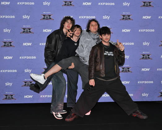 IPA89927995 - Milan, Italy: X Factor 2026 photocall featuring the 12 official contestants FRANCESCO GABBANI S TEAM In the photo: Scraffs (Dario Aveotti, Leonardo Randazzo, Daniel Jon Stephens, Cristian Basile)  Copyright: xNickxZonnax xNickxZonnax IPA89927995