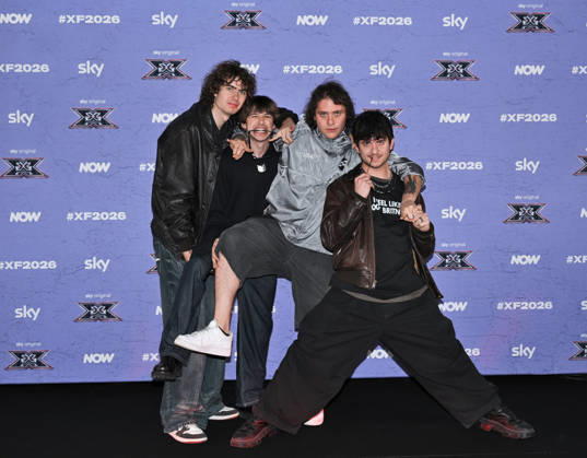 IPA89927999 - Milan, Italy: X Factor 2026 photocall featuring the 12 official contestants FRANCESCO GABBANI S TEAM In the photo: Scraffs (Dario Aveotti, Leonardo Randazzo, Daniel Jon Stephens, Cristian Basile)  Copyright: xNickxZonnax xNickxZonnax IPA89927999