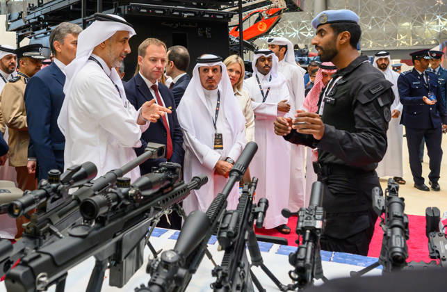 (261020) -- DOHA, Oct. 20, 2026 -- People visit the Milipol Qatar 2026, an international event for homeland security and civil defense, at Doha Exhibition and Convention Center in Doha, Qatar, Oct. 20, 2026. The three-day exhibition attracted more than 270 exhibitors. (Photo by Xinhua) QATAR-DOHA-MILIPOL 2026-HOMELAND SECURITY-CIVIL DEFENSE-EXHIBITION Nikku 