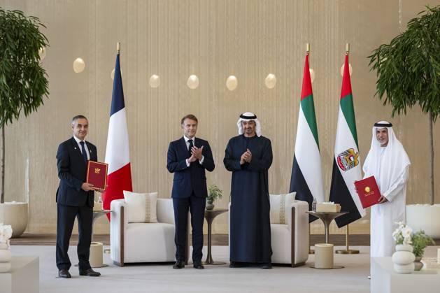 French President Emmanuel Macron in UAE ABU DHABI, UNITED ARAB EMIRATES - OCTOBER 20: (----EDITORIAL USE ONLY – MANDATORY CREDIT - UAE PRESIDENTIAL PALACE HANDOUT - NO MARKETING NO ADVERTISING CAMPAIGNS - DISTRIBUTED AS A SERVICE TO CLIENTS----) French President Emmanuel Macron meets with UAE President Sheikh Mohamed bin Zayed Al Nahyan at Zayed International Airport in Abu Dhabi, United Arab Emirates, on October 20, 2026. During the meeting, held as part of Macron s four-nation Gulf tour, the two leaders witnessed the exchange of a strategic defence partnership framework and memorandum of understanding between the UAE and France. UAE Presidential Palace Handout Anadolu Abu Dhabi United Arab Emirates. Editorial use only. Please get in Copyright: x2026xAnadoluxUAExPresidentialxPalace Handoutx
