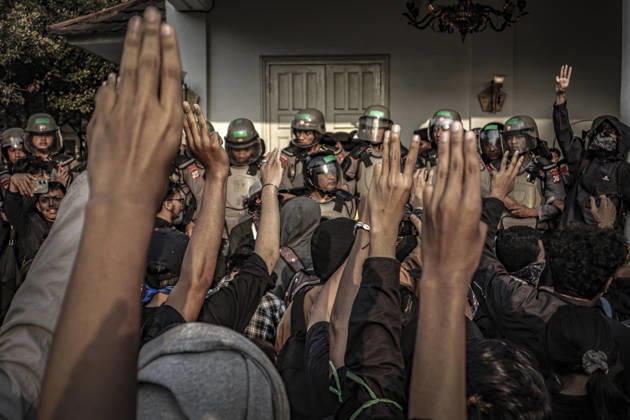 October 20, 2026, Yogyakarta, Special Region Of Yogyakarta, Indonesia: Special Region of Yogyakarta, October 20, 2026. A crowd comprising members of a community and student alliance staged a protest in front of the Special Region of Yogyakarta Regional People™s Representative Council (DPRD) building. During the protest, the demonstrators made several demands, including that forest and land fires and floods be declared national disasters; that strict action be taken against the corporations involved; and that the cost of education and healthcare be reduced and access to these services be made more equitable. Yogyakarta Indonesia - ZUMAf198 20261020_zip_f198_019 Copyright: xMuhammadxFebriansyahx