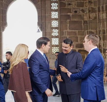 RECORD DATE NOT STATED CM Devendra Fadnavis hosts Marco Rubio, his wife, Jeanette Dousdebes Rubio, and Sergio Gor at the Gateway of India Mumbai, Oct 20 (ANI): Maharashtra Chief Minister Devendra Fadnavis interacts with U.S. Secretary of State Marco Rubio, his wife, Jeanette Dousdebes Rubio and U.S. Ambassador to India Sergio Gor at the Gateway of India, in Mumbai on Tuesday. (@Dev_Fadnavis X ANI Photo) Mumbai Maharashtra India Copyright: xANIx ANI_20261020291