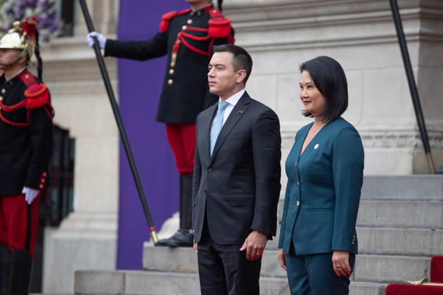 Keiko Fujimori - Daniel Noboa meeting in Peru LIMA, PERU - OCTOBER 20: Peruvian President Keiko Fujimori welcomes Ecuadorian President Daniel Noboa at the Government Palace in Lima, Peru on October 20, 2026. The leaders gathered for the 17th Binational Cabinet meeting between Peru and Ecuador. Jorge Cerdan Anadolu Lima Peru. Editorial use only. Please get in touch for any other usage.  Copyright: x2026xAnadoluxJorgexCerdanx