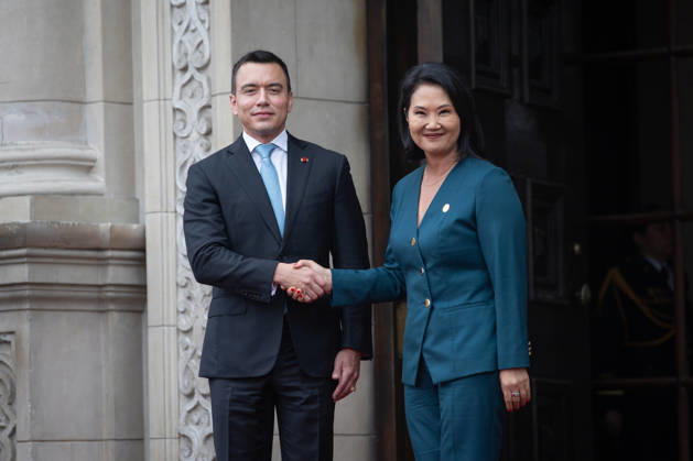 Keiko Fujimori - Daniel Noboa meeting in Peru LIMA, PERU - OCTOBER 20: Peruvian President Keiko Fujimori welcomes Ecuadorian President Daniel Noboa at the Government Palace in Lima, Peru on October 20, 2026. The leaders gathered for the 17th Binational Cabinet meeting between Peru and Ecuador. Jorge Cerdan Anadolu Lima Peru. Editorial use only. Please get in touch for any other usage.  Copyright: x2026xAnadoluxJorgexCerdanx