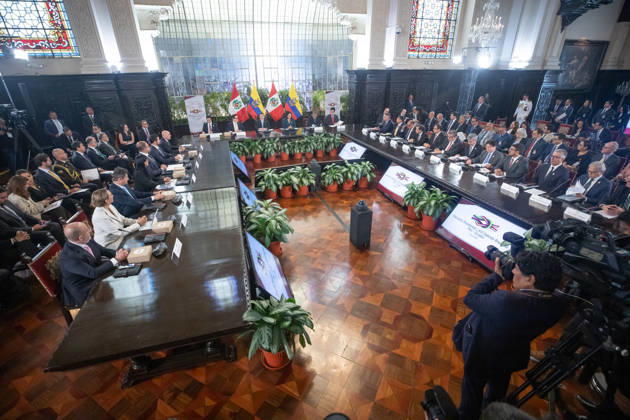 Keiko Fujimori - Daniel Noboa meeting in Peru LIMA, PERU - OCTOBER 20: Peruvian President Keiko Fujimori meets with Ecuadorian President Daniel Noboa at the Government Palace in Lima, Peru on October 20, 2026. The leaders gathered for the 17th Binational Cabinet meeting between Peru and Ecuador. Jorge Cerdan Anadolu Lima Peru. Editorial use only. Please get in touch for any other usage.  Copyright: x2026xAnadoluxJorgexCerdanx