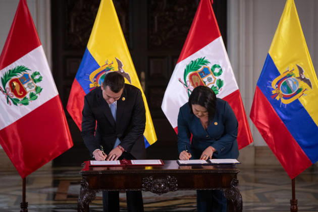 Keiko Fujimori - Daniel Noboa meeting in Peru LIMA, PERU - OCTOBER 20: Peruvian President Keiko Fujimori meets with Ecuadorian President Daniel Noboa at the Government Palace in Lima, Peru on October 20, 2026. The leaders gathered for the 17th Binational Cabinet meeting between Peru and Ecuador. Jorge Cerdan Anadolu Lima Peru. Editorial use only. Please get in touch for any other usage.  Copyright: x2026xAnadoluxJorgexCerdanx