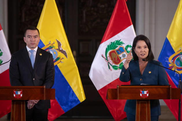 Keiko Fujimori - Daniel Noboa meeting in Peru LIMA, PERU - OCTOBER 20: Peruvian President Keiko Fujimori meets with Ecuadorian President Daniel Noboa at the Government Palace in Lima, Peru on October 20, 2026. The leaders gathered for the 17th Binational Cabinet meeting between Peru and Ecuador. Jorge Cerdan Anadolu Lima Peru. Editorial use only. Please get in touch for any other usage.  Copyright: x2026xAnadoluxJorgexCerdanx