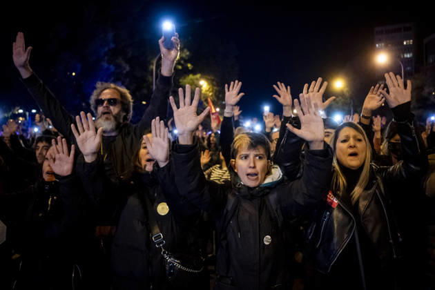 Protest Against Violence During the Education Strike Demonstrations in Madrid Hundreds of people gathered to protest the violence perpetrated against education protesters during the education strike demonstrations in Madrid on October 20, 2026, in Madrid, Spain. The demonstration follows incidents yesterday caused by the police after they charged at peaceful protesters outside an event attended by the president of the Autonomous Community. OCTOBER 20, 2026 A Pé Madrid Madrid, Spain  Copyright: xA.xPÃ rezxMecax 7858219