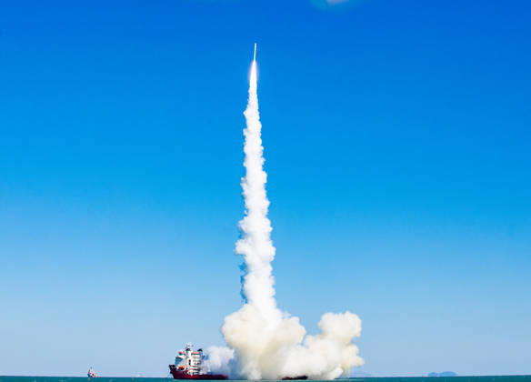 RIZHAO, CHINA - OCTOBER 21: The Ceres-1 sea-launched carrier rocket (Yao-8) lifts off from waters off the coast of Rizhao on October 21, 2026 in Rizhao, Shandong Province of China. The mission utilized a one-rocket-one-satellite configuration to deploy the remote sensing satellite Xiguang-4 01, marking the eighth sea-based rocket launch conducted in the Rizhao maritime area.  Copyright: xVCGx 111675978316