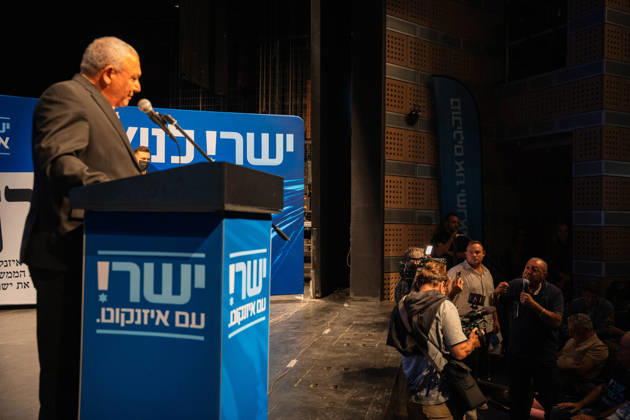 October 20, 2026, Be er Sheva, New York, Israel: GADI EISENKOT listens as a man who claims to have previously supported Netanyahu pledges his support to him at a campaign rally of his party Yashar in Be™er Sheva. Be er Sheva Israel - ZUMAg280 20261020_znp_g280_009 Copyright: xYoavxGinsburgx
