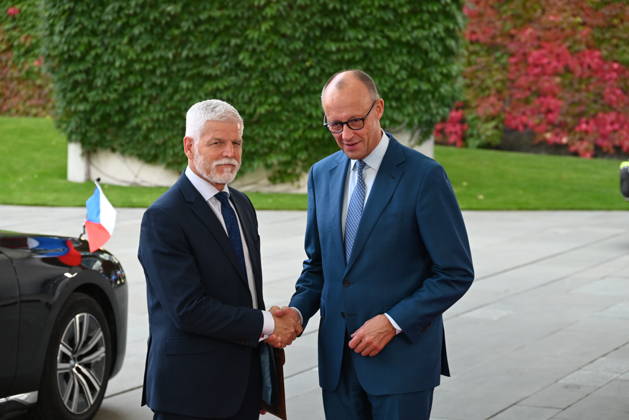 From right German Chancellor Friedrich Merz received Czech President Petr Pavel in Berlin. They are discussing Czech-German relations, as well as foreign and security policy issues in Berlin, Germany, October 21, 2026. (CTKxPhoto JaromirxMrhal) CTKPhotoP2026102106660  CTKPhotoP2026102106660