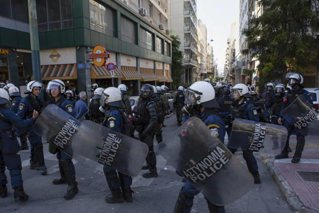 Athens Greece Living Costs Protest Riot police stand guard during a protest in Athens, Greece on October 21, 2026. Students and other demonstrators marched through central Athens to protest rising living costs and economic pressures. Organizers say the concerns raised by participants echo grievances voiced during recent demonstrations in France. Athens Attica Greece Copyright: xElvisxTakahashixMantellox