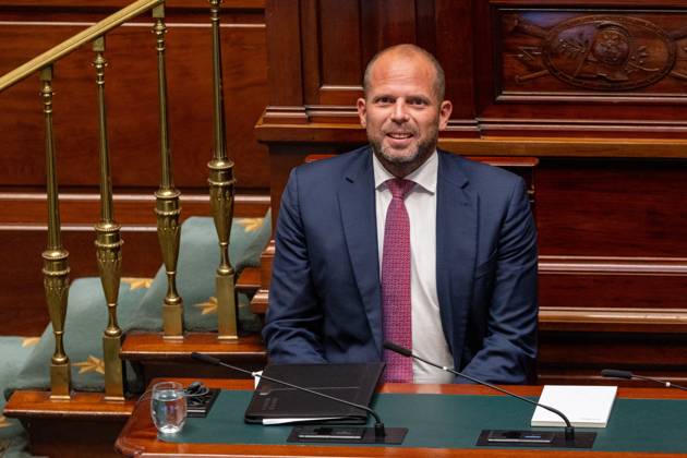 Minister of Defence and Foreign Trade Theo Francken pictured during a plenary session of the Chamber at the federal parliament in Brussels, Thursday 22 October 2026.  NICOLASxMAETERLINCK 190657282