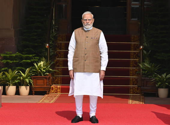 NEW DELHI, INDIA - OCTOBER 22: Prime Minister Narendra Modi waits to welcome Prime Minister of Poland, Donald Tusk (not in the picture) prior to their delegation-level bilateral meeting and joint press statement at Hyderabad House on October 22, 2026 in New Delhi, India. The high-level meeting marked Polish Prime Minister Tusk s official visit to India from October 21-23, 2026 his first visit to the country as Prime Minister since 2010 aimed at advancing the India-Poland Strategic Partnership and deepening India-EU strategic ties. During wide-ranging discussions, both leaders reviewed bilateral cooperation across key sectors including trade, technology, defense-industrial collaboration, and energy, while reaffirming joint commitment toward