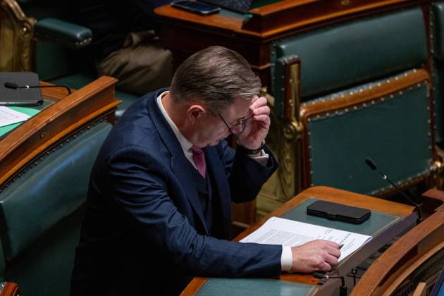Prime Minister Bart De Wever pictured during a plenary session of the Chamber at the federal parliament in Brussels, Thursday 22 October 2026.  NICOLASxMAETERLINCK 190672304