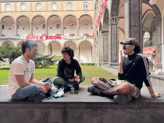 October 22, 2026, Naples, Italy: NAPLES, ITALY OCTOBER 22, 2026: Students of the Collettivo autorganizzato universitario (CAU, the Self-Organised University Collective), together with Ecologia Politica Napoli (Ecopol), are occupying the Porta di Massa site of the University of Naples Federico II, which they took over on October 21. Francesco, a spokesperson for the collective, said: We are occupying our site against high rents, against the cost of living and for a right to study that is truly possible for everyone. A banner at the entrance presents the occupation as a step towards the October 30 general strike. The occupation came as the university announced that, from October 22 and until further notice, ordinary teaching would mov - ZUMAq101 20261022_zna_q101_109 Copyright: xAlessiaxCoccax