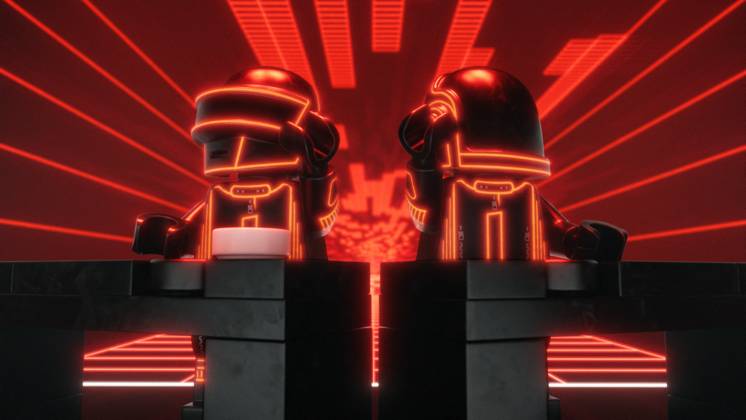Electronic music icons Daft Punk team up with LEGO *MANDATORY BYLINE - MUST CREDIT: The LEGO Group x DAFT PUNK Mega* Electronic music icons Daft Punk are teaming up with LEGO., , The French duo have been made into LEGO minifigures for the first time in a new film to launch the partnership., , The film sees the Daft Punk robots minifigures follow a holographic red brick through a dark mysterious landscape, before stepping inside the gates-of-play to get behind a LEGO brick-built console, all to the soundtrack of iconic Daft Punk tracks Voyager and Human After All., , LEGO plans to release an official set of the pyramid stage from Daft Punk’s 2007 Alive tour, based on a 2020 LEGO ideas community project by a father and son from Luxembourg t  Copyright: xThexMegaxAgencyxThexLEGOxGroupxxxDAFTxPUNK Megax